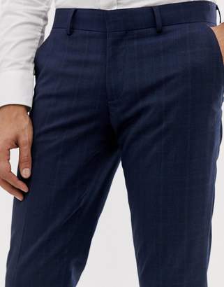 Esprit slim fit suit trousers with tonal check in navy tonal