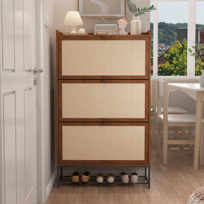 Narrow Shoe Storage Cabinet with 3 Flip Drawers
