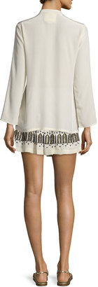 Figue Flamma Embroidered Silk Tunic, Ivory