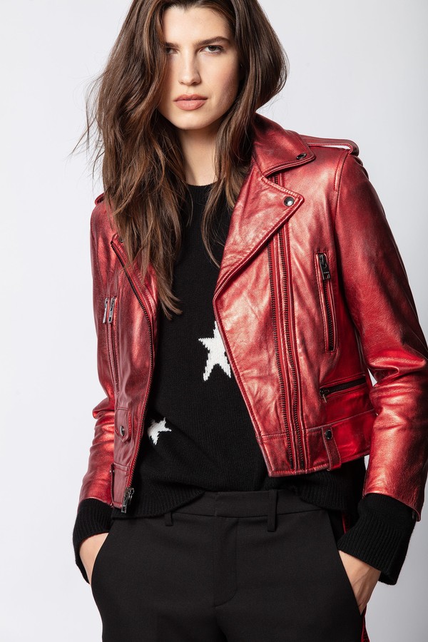 red metallic jacket