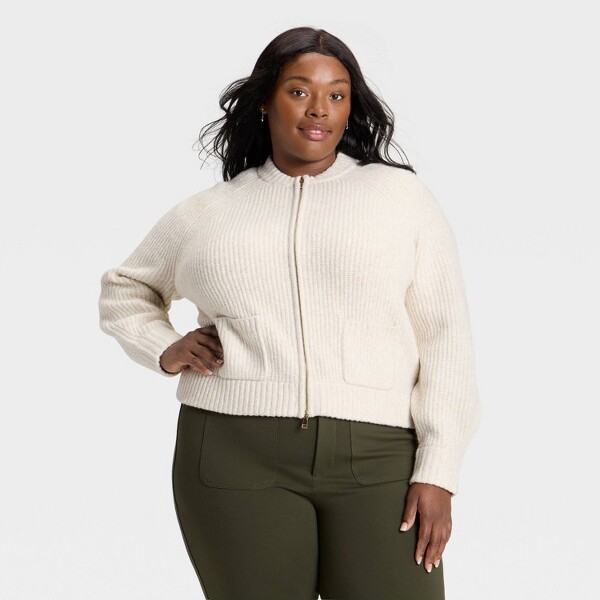 Ava & Viv Women'sDoubleZipCardiganSweater-Ava&Viv™Oatmeal2X