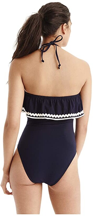J Crew Ruffle Bandeau One Piece Swimsuit In Pique Nylon With Rickrack Shopstyle