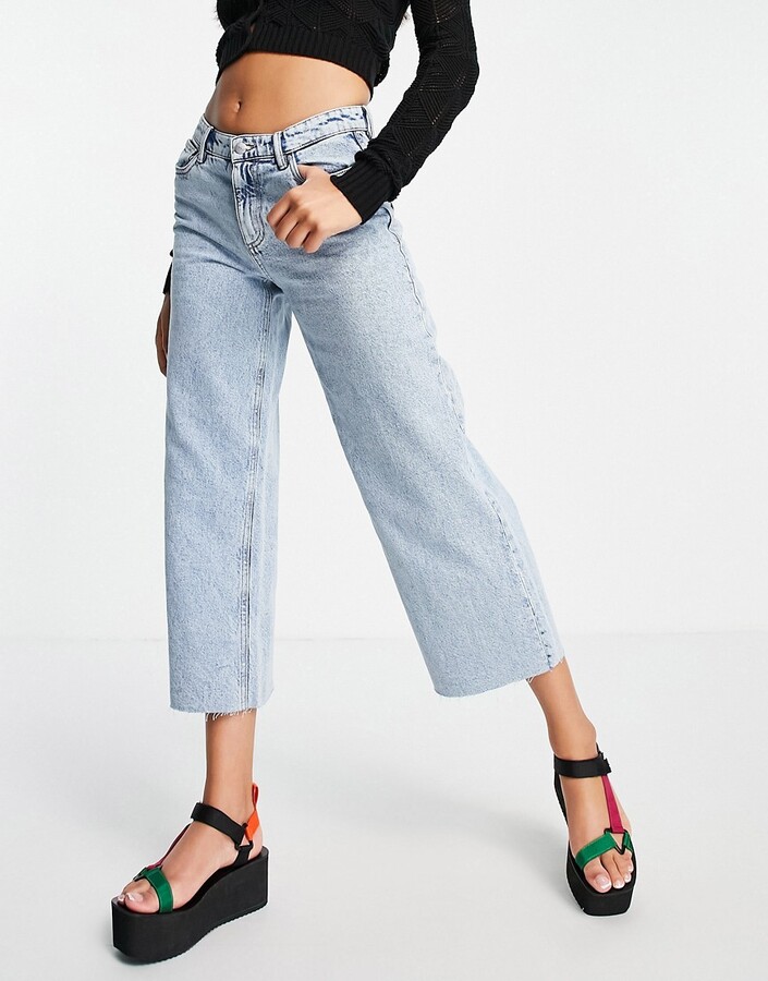 Only Sonny cropped wide leg jeans with high waist in light blue - ShopStyle