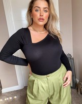 Thumbnail for your product : ASOS DESIGN Curve bodysuit with long sleeves and asymmetric neckline in black