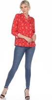 Thumbnail for your product : White Mark Pleated Long Sleeve Leaf Print Blouse