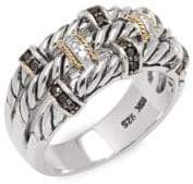 Effy 18K Yellow Gold, 0.39 TCW White & Black Diamond & Sterling Silver Ring
