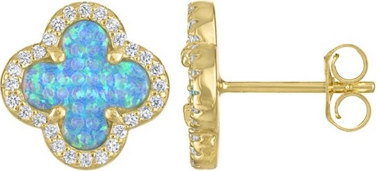 Junior Jewels JuniorJewels14KGoldOverSterlingSilverCreatedOpalCloverStudEarrings