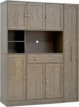 Latitude Run Traditional Freestanding Buffet with Hutch, Large Kitchen Pantry Storage Cabinet with Pull-Out Side Cabinet and Adjustable Shelves, White