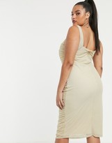 Thumbnail for your product : TFNC Plus shimmer mesh ruched midi dress in light gold