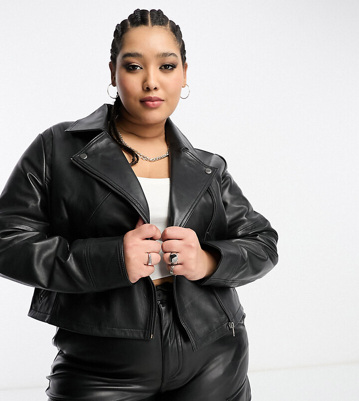 Urbancode curve real leather biker jacket in black ShopStyle