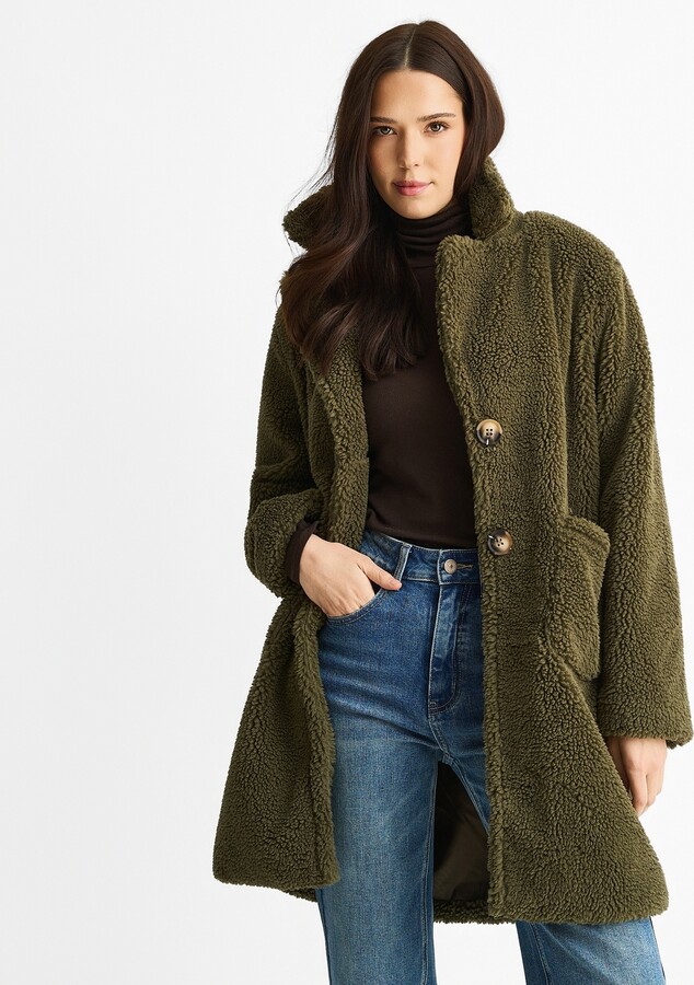 Women's Khaki Teddy Long Coat Gini London ShopStyle