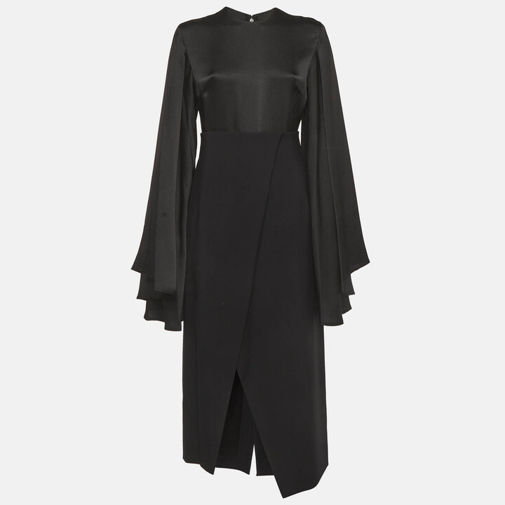 SOLACE London Black Crepe Asta Midi Dress L