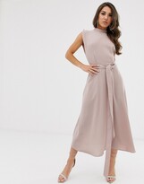 Thumbnail for your product : ASOS DESIGN split cap sleeve high neck midi dress with skater skirt