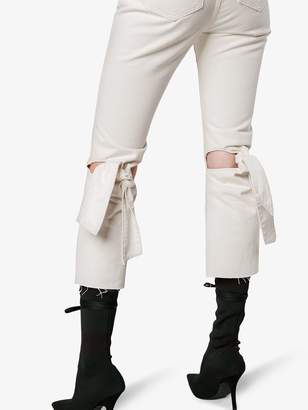 Sjyp white cropped kick flare jeans