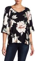 Thumbnail for your product : Bobeau Patterned Tie Back Flutter Sleeve Top