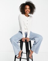 Thumbnail for your product : Morgan ribbed cardigan with button detail in white