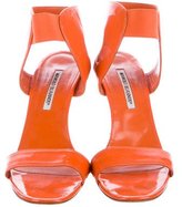 Thumbnail for your product : Manolo Blahnik Patent Ankle-Strap Wedges