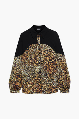 Just Cavalli Paneled Leopard-print Satin-crepe Shirt