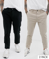 Thumbnail for your product : ASOS DESIGN 2 pack skinny ankle grazer chinos in black & beige save