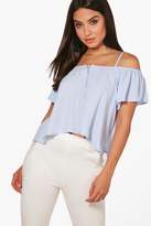 Thumbnail for your product : boohoo Scarlett Woven Cold Shoulder Button Front Top
