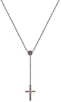 Lana Electric Crossary Pendant Necklace with Rainbow Sapphires in 14K Black Gold