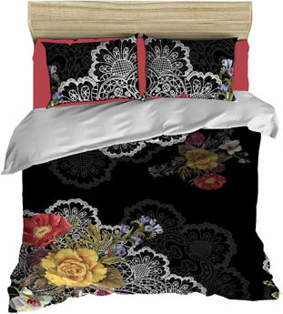 Asir Group INC Rosella Black/Red/Yellow Microfiber Reversible Duvet Cover Set