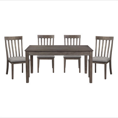 August Grove Country Casual Styling 6pc Dining Set Dining Table with Drawers Bench Side Chairs Light Gray Finish Wooden Contemporary Furniture