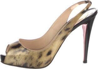 Christian Louboutin Patent Leather Animal Print Slingback Pumps