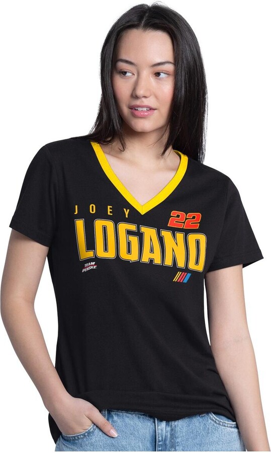 G-iii 4Her by Carl Banks Women's Black Joey Logano Best Team V-Neck T-Shirt - Black, Yellow