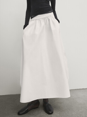 ★Massimo Dutti★ Striped cotton blend poplin skirt Massimo Dutti Poplin Midi Skirt with Cotton | Wardrobe Icons