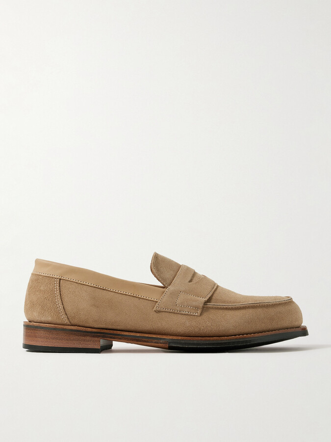 Grenson Epsom Leather-Trimmed Suede Penny Loafers