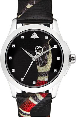 Gucci Snake Insignia Leather Strap Watch, 40mm