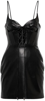 David Koma Lace-up corset leather minidress