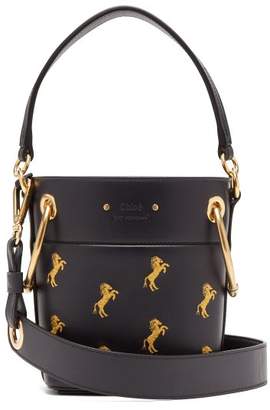 Chloé Roy Little Horse Embroidered Leather Bucket Bag - Womens - Navy Multi
