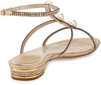 Rene Caovilla Embellished T-Strap Flat Sandal, Gold