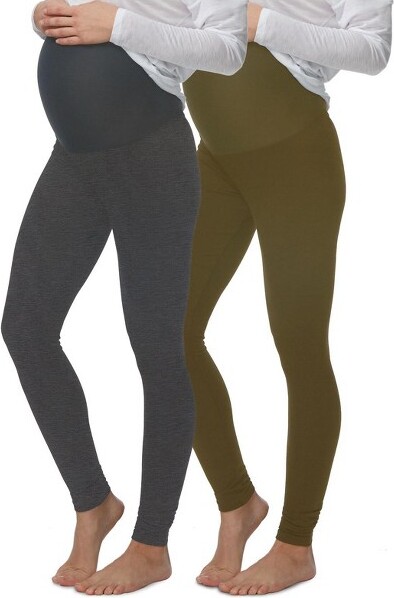 FelinaWomen'sVelvetySoftMaternityLeggingsForWomen-YogaPantsForWomen,MaternityClothes-(2-Pack)(CharcoalDarkOlive,Medium)