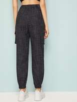 Thumbnail for your product : Shein Plaid Print Side Flap Pocket Cargo Pants