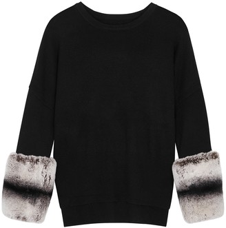 Izaak Azanei Black fur-trimmed wool and cashmere-blend jumper