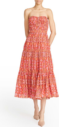 AMUR Mariana Floral-Print Strapless Midi Dress
