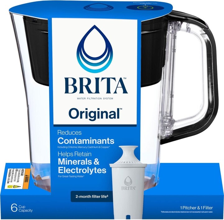Brita Denali 6 -Cup Small Water Filter Pitcher in Black with 1-Standard Filter, BPA Free