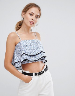 The English Factory Paisley Print Ruffle Crop Top With Tie