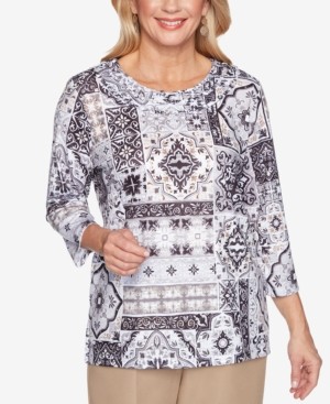 Alfred Dunner Petite Classics Medallion Patchwork Top