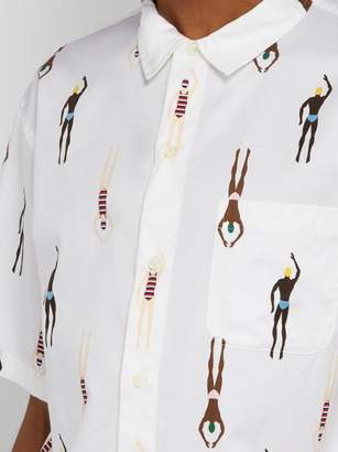 Thom Browne Swimmer Print Short Sleeved Cotton Shirt - Mens - White
