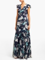 Thumbnail for your product : Erdem Franceline Leighton-print Ruffled Silk Gown - Navy Print