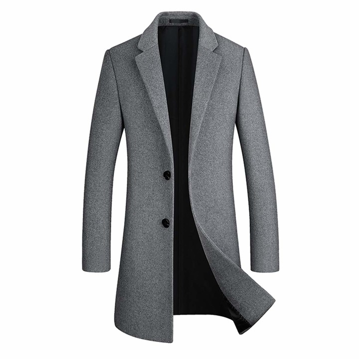 Sliktaa Mens Winter Trench Coat Wool Blend Single Breasted Two Buttons ...