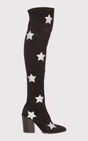 Thumbnail for your product : PrettyLittleThing Ayesha Black Faux Suede Star Thigh High Western Boots