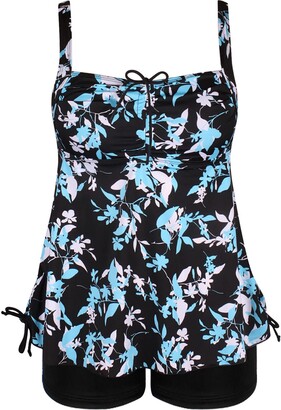JINXUEER Plus Size Bathing Suits Tankini Set Two Piece Swimsuit Ruffled Shoulder with Boyshort Bottom Swimwear for Women 