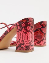 Thumbnail for your product : Simmi Shoes Simmi London Exclusive Polly ankle tie heeled sandals in pink snake