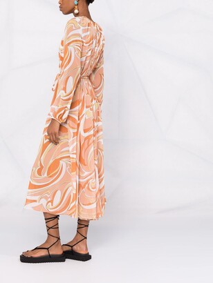 Pucci Nuages-print belted midi dress