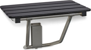 Seachrome 24-inch x 15-inch ADA Folding Wall Mount Bathroom Shower Seat Bench, Black Slatted Phenolic Seat